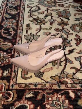 Patent Nude Slingback Platform Pumps